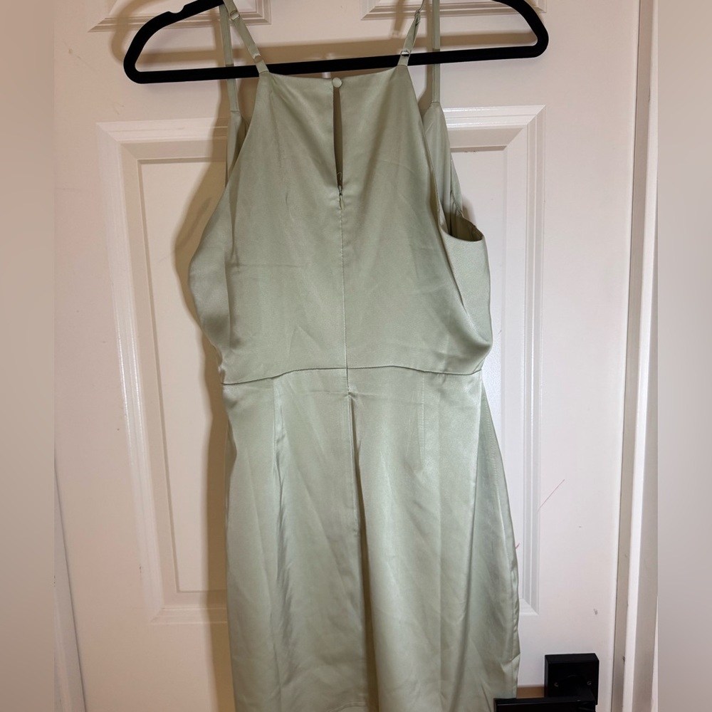 NWT Lulus What a Stunner Sage Green Satin Asymmetrical Mini Dress,‎ Medium - Picture 7 of 8